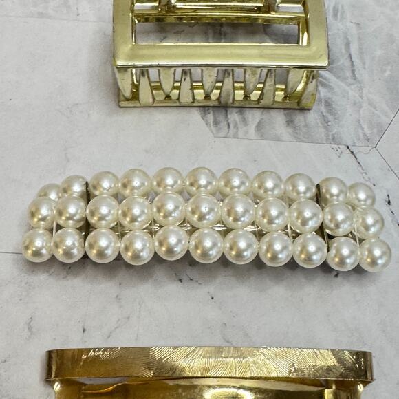 Vintage Goody Hair Barrettes Lot of 6 Gold Tone Metal 1980s Coquette Clip Pearls main image 6